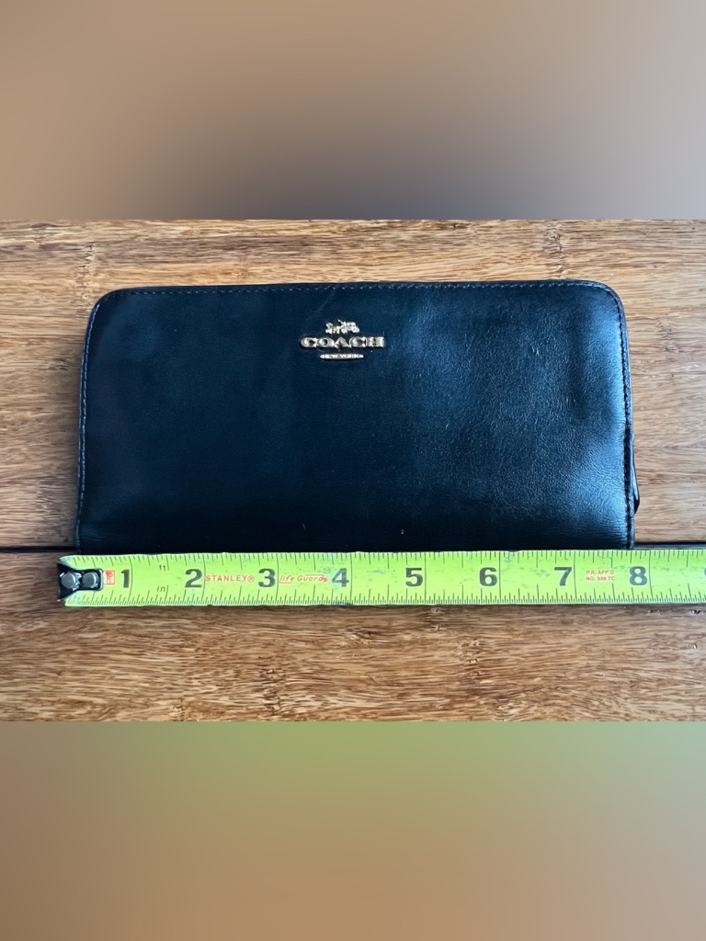 Coach Black Leather Zip-Around Skinny Wallet with Gold Logo - Picture 9 of 10